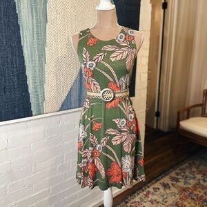 Loft Green and Pink Knit Floral Tank Dress